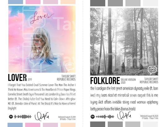 Printable Taylor Swift Posters – Lover & folklore [deluxe version] (Set of 2)