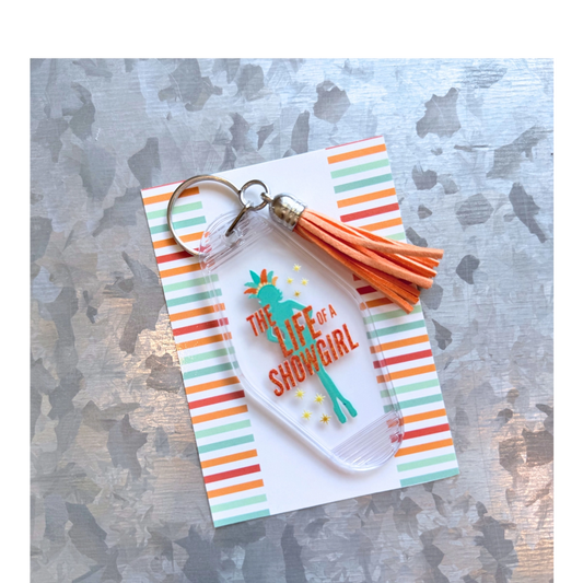 The Life of a Showgirl - Motel Keychain w/ TEAL tassel